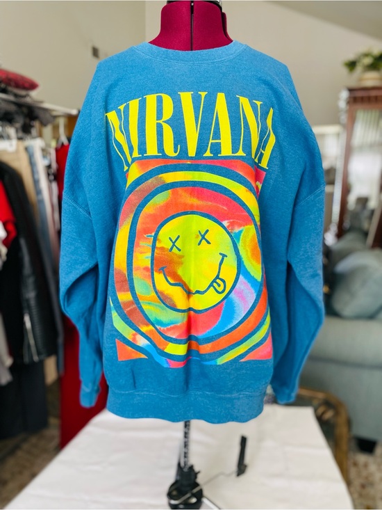 NIRVANA Other - NIRVANA Teal Crewneck with Multicolor Tie-Dye Smiley